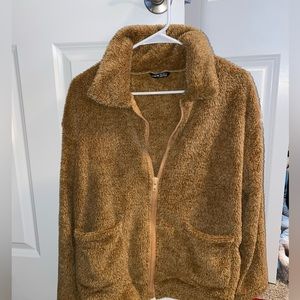 SHEIN brown fur zip up